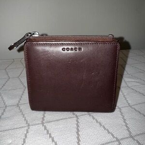 COACH Dark Brown Leather Bifold Snap Wallet